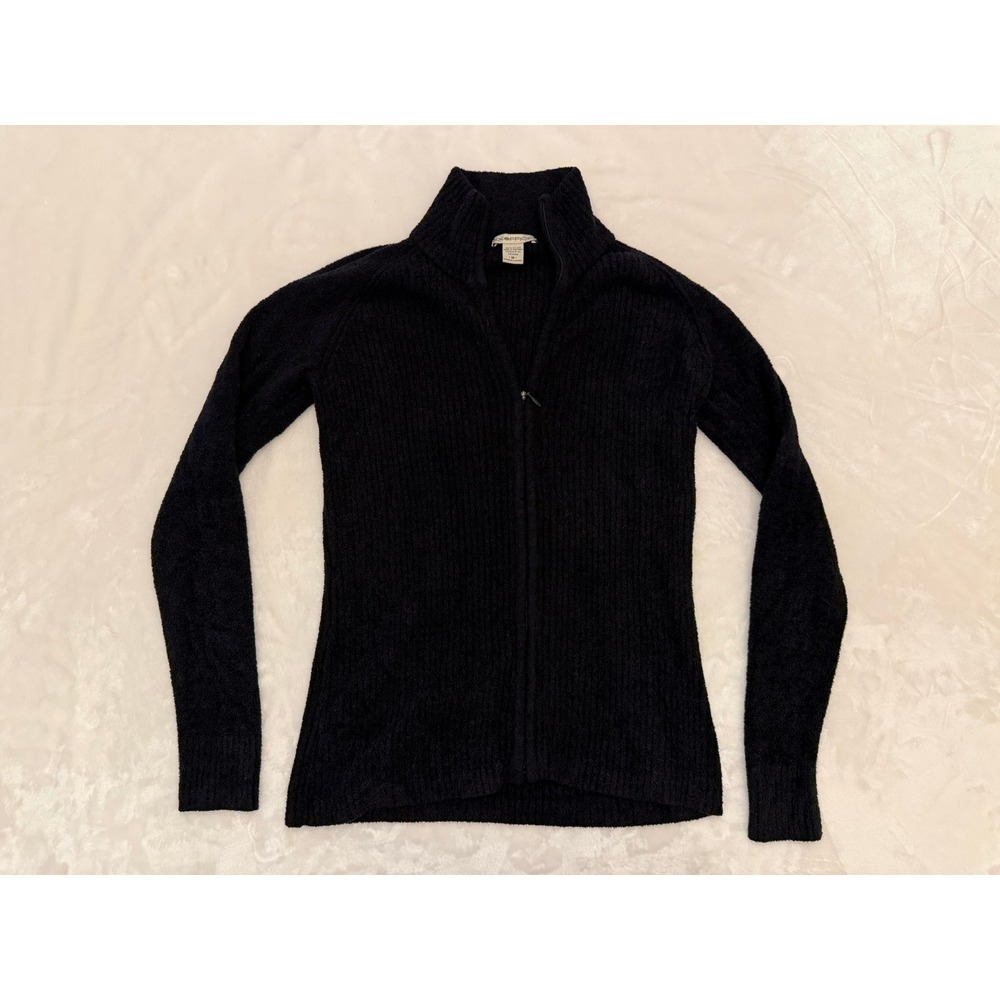 ExOfficio Womens Black Ribbed Full Zip Mock Neck Chenille Sweater F10 Medium